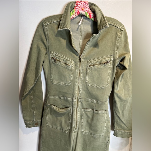 Free People Lennox Denim Fitted Jumpsuit coverall S - Picture 5 of 7